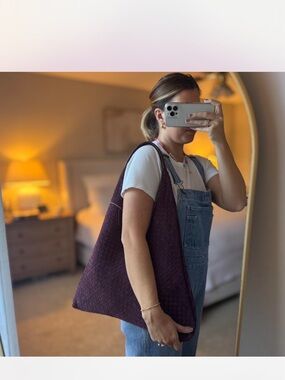 NWT Woven Suede Leather Hobo Bag Purple Intrecciato Style Slouchy Shoulder Bag